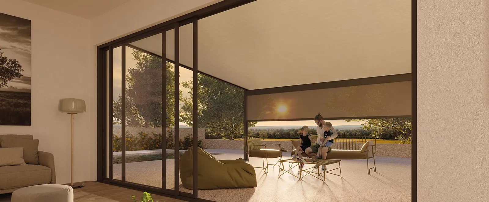 KADECO Pergola 648 mit zusätzlicher Senkrechtmarkise