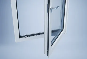 Geöffnetes heroal Aluminiumfenster als Systemdetail
