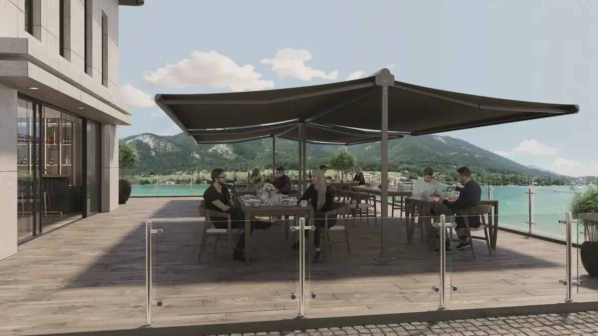 Pergolamarkise für eine große Gastronomie-Terrasse